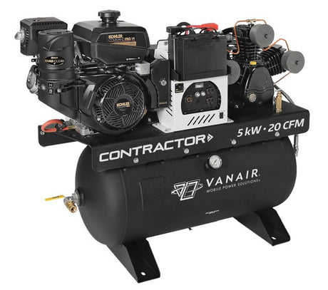 Vanair Contractor 050712 20 CFM, 5kW, 30 Gallon Air Tank, Electric Start, 14 HP Kohler Compressor/Generator