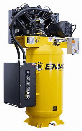 EMAX ESS10V080V1 Silent Air Industrial 10HP V4 Two Stage 1Ph 38CFM 80 Gallon Air Compressor w/isolator pads - Splash Lube Pump