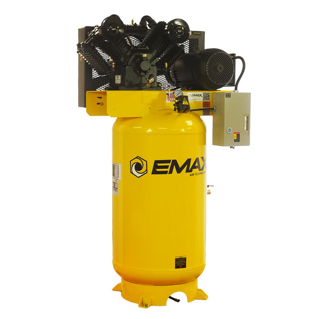 EMAX ESL10V080V1 10HP V4 Two Stage 1Ph 38CFM 80 Gallon Air Compressor w/isolator pads - Splash Lube Pump