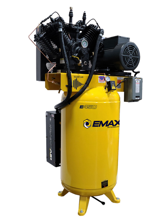 EMAX ESP07V080V3  7.5 HP Air Compressor, 80 Gallon, 3 Phase, 2 Stage Pressure Lubricated, Silent Air System