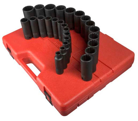 Sunex 2827 1/2" Dr. 12 Pt. 26 Pc. Metric Deep Impact Socket Set