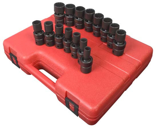 Sunex 2855 1/2" Dr. 12 Pt. 15 Pc. Metric Universal Impact Socket Set