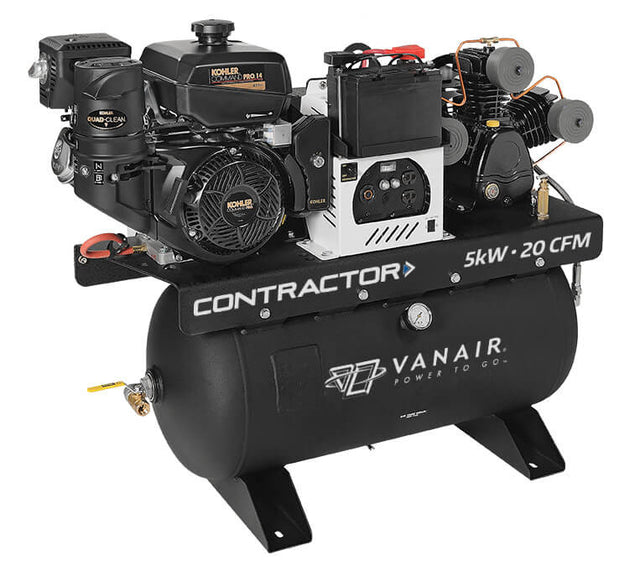 Vanair Contractor 050711 20 CFM, 5kW, 10 Gallon Air Tank, Electric Start, 14 HP Kohler Compressor/Generator